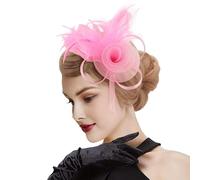 DRESHOW Mesh Flower Feather Fascinators with Clip and Head Band Cocktail Tea Party Headwear for Girls & Women