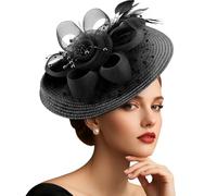 DRESHOW Mesh Flower with Pearl Feather Fascinators Hat on a Headband and a Forked Clip Cocktail Tea Party Headwear for Girls & Women Noble Kentucky Hat