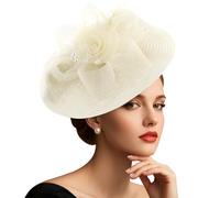 DRESHOW Mesh Flower with Pearl Feather Fascinators Hat on a Headband and a Forked Clip Cocktail Tea Party Headwear for Girls & Women Noble Kentucky Hat