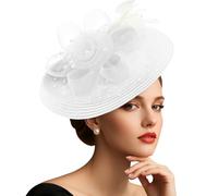 DRESHOW Mesh Flower with Pearl Feather Fascinators Hat on a Headband and a Forked Clip Cocktail Tea Party Headwear for Girls & Women Noble Kentucky Hat