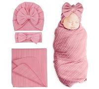 DRESHOW Newborn Receiving Blanket Toddler Warm for Girls with Matching Bow Hat and Bow Headband