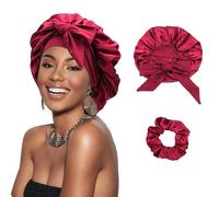 DRESHOW Satin Braid Bonnet for Women Silk Bonnet for Sleeping Sleep Cap with Elastic Tie Band Night Cap for Long Curly Hair Locs