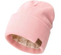 DRESHOW Satin Lined Beanie Hats for Women Men Stretchy Knitted Cuffed Hat with Silky Lining Unisex Soft Warm Winter Solid Skull Cap
