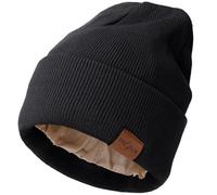 DRESHOW Satin Lined Beanie Hats for Women Men Stretchy Knitted Cuffed Hat with Silky Lining Unisex Soft Warm Winter Solid Skull Cap
