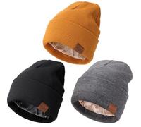 DRESHOW Satin Lined Beanie Hats for Women Men Stretchy Knitted Cuffed Hat with Silky Lining Unisex Soft Warm Winter Solid Skull Cap