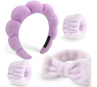 DRESHOW Spa Headband for Washing Face Skincare Hairbands Face Washing Wristband Set Makeup Terry Cloth Towel Headbands for Skincare Sponge Puffy Make Up Hair Band for Women Girls