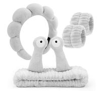 DRESHOW Spa Headband for Washing Face Wristband Snail Hair Bands Elastic Makeup Head Band Cartoon Set Sponge Soft Terry Cloth Makeup Skincare Non Slip Headband for Women