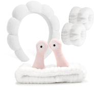 DRESHOW Spa Headband for Washing Face Wristband Snail Hair Bands Elastic Makeup Head Band Cartoon Set Sponge Soft Terry Cloth Makeup Skincare Non Slip Headband for Women