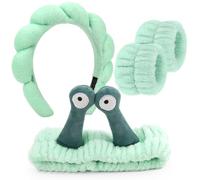 DRESHOW Spa Headband for Washing Face Wristband Snail Hair Bands Elastic Makeup Head Band Cartoon Set Sponge Soft Terry Cloth Makeup Skincare Non Slip Headband for Women