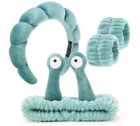 DRESHOW Spa Headband for Washing Face Wristband Snail Hair Bands Elastic Makeup Head Band Cartoon Set Sponge Soft Terry Cloth Makeup Skincare Non Slip Headband for Women
