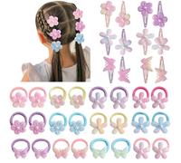 DRESHOW Toddler Hair Accessories Candy Colors Butterfly and Flower Cute Hair Clips Elastic Ponytail Holder for Toddlers Girls Kids