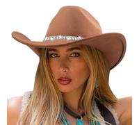 DRESHOW Western Cowboy Hat for Women and Men Wide Brim Glitter Cowboy Cowgirl Hats with Rhinestone Felt Fedora Unisex Rolled up Caps