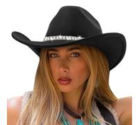 DRESHOW Western Cowboy Hat for Women and Men Wide Brim Glitter Cowboy Cowgirl Hats with Rhinestone Felt Fedora Unisex Rolled up Caps
