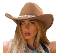 DRESHOW Western Cowboy Hat for Women and Men Wide Brim Glitter Cowboy Cowgirl Hats with Rhinestone Felt Fedora Unisex Rolled up Caps