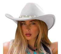 DRESHOW Western Cowboy Hat for Women and Men Wide Brim Glitter Cowboy Cowgirl Hats with Rhinestone Felt Fedora Unisex Rolled up Caps