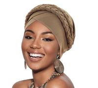 DRESHOW Women Turban Pre-Tied Double Twisted Braid Hair Cover Wrap Hat African Beanie Headwraps Chemo Cancer Cap
