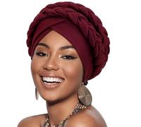 DRESHOW Women Turban Pre-Tied Double Twisted Braid Hair Cover Wrap Hat African Beanie Headwraps Chemo Cancer Cap