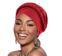 DRESHOW Women Turban Pre-Tied Double Twisted Braid Hair Cover Wrap Hat African Beanie Headwraps Chemo Cancer Cap