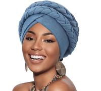 DRESHOW Women Turban Pre-Tied Double Twisted Braid Hair Cover Wrap Hat African Beanie Headwraps Chemo Cancer Cap