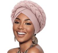 DRESHOW Women Turban Pre-Tied Double Twisted Braid Hair Cover Wrap Hat African Beanie Headwraps Chemo Cancer Cap