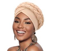 DRESHOW Women Turban Pre-Tied Double Twisted Braid Hair Cover Wrap Hat African Beanie Headwraps Chemo Cancer Cap