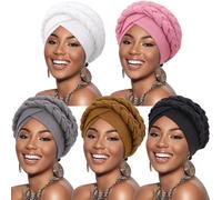 DRESHOW Women Turban Pre-Tied Twisted Braid Hair Cover Wrap Hat African Beanie Headwraps Chemo Cancer Cap