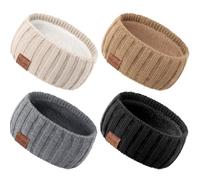 DRESHOW Women Warm Knitted Headband Cold Winter Ear Warmer Elastic Crochet Head Wraps Thick Fleece Lining Hair Bands