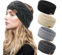 DRESHOW Women Warm Knitted Headband Winter Ear Warmer Crochet Head Wraps Thick Fleece Lining Hair Bands