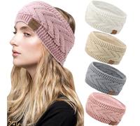 DRESHOW Women Warm Knitted Headband Winter Ear Warmer Crochet Head Wraps Thick Fleece Lining Hair Bands