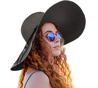 DRESHOW Womens Big Bowknot Straw Hat Floppy Foldable Roll up Beach Cap Sun Hat UPF 50+