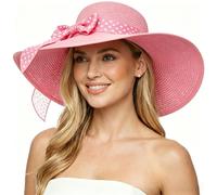 DRESHOW Womens Big Bowknot Straw Hat Floppy Foldable Roll up Beach Cap Sun Hat UPF 50+
