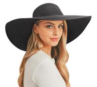 DRESHOW Womens Big Bowknot Straw Hat Floppy Foldable Roll up Beach Cap Sun Hat UPF 50+