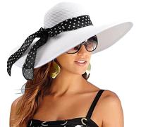 DRESHOW Womens Big Bowknot Straw Hat Floppy Foldable Roll up Beach Cap Sun Hat UPF 50+