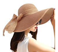 DRESHOW Womens Big Bowknot Straw Hat Floppy Foldable Roll up Beach Cap Sun Hat UPF 50+