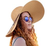 DRESHOW Womens Big Bowknot Straw Hat Floppy Foldable Roll up Beach Cap Sun Hat UPF 50+
