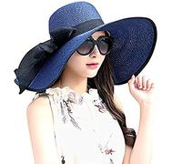 DRESHOW Womens Big Bowknot Straw Hat Floppy Foldable Roll up Beach Cap Sun Hat UPF 50+