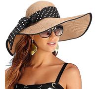 DRESHOW Womens Big Bowknot Straw Hat Floppy Foldable Roll up Beach Cap Sun Hat UPF 50+