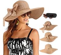 DRESHOW Womens Big Bowknot Straw Hat Floppy Foldable Roll up Beach Cap Wide Brim Sun Hat UPF 50+