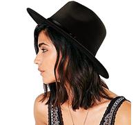 DRESHOW Womens Classic Wide Brim Floppy Panama Hat Belt Buckle Wool Fedora Hat