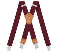Dresime Mens Suspender, A-wine Red, Clip Closure, Unisex-Adults, X Shape Heavy Duty Suspenders for Overalls Jeans, Work Pants, Jumpsuits, Motorcycle Pants