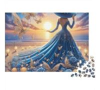 Dress Beauty 1000pc Jigsaw Puzzle for Adults Lady in Blue Gown at Sunset Beach Premium Thick Sturdy Vibrant Challenging Stress Relief Family Game 70x50cm/1000pcs