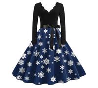 Dress Christmas,Plus Size Dress for Women Fashionable Long Sleeve O-Neck Christmas Evening Party Prom Beach Dress (Navy, XXL)