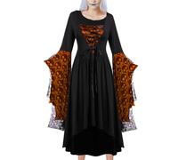Dress Costume for Halloween | Lady Gothic Halloween Costume | Medieval Vintage Outfit Lace up Corset for Mother Friends Wife Haunted House Drama Extra Stage