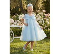 Dress & Fleur Girls Chiffon Large Bow Dress in Blue - Blue - 7 Yrs