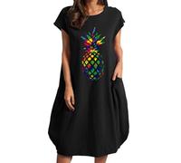 Dress for Wedding Guests Colourful Pineapple Print Large Size Casual Bag Dress Woman Off Shoulder Dresses For Women, black, XXL
