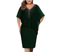 Dress for Women UK Sale Clearance Plus Size Sequin Chiffon Dresses Party Evening Clubwear Midi Dress Elegant Sexy Casual Dress Cocktail Lace Half Sleeve Summer Dress Wedding Guest Outfit