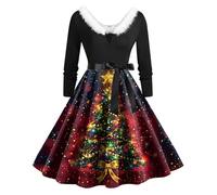 Dress for Womens Women's Ladies Soft Velvet Mrs Santa Claus Costume Christmas Fancy Dress Outfit Summer Holiday Christmas Dresses for Women Long Sleeve V Neck Fancy Dress Christmas Tree Santa Snow
