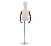 Dress Form Half Body Kids Torso - Pinnable Height-Adjustable Clothing Display for Ages 2-8, Solid Wood Arm, 3 Models included