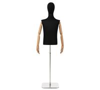 Dress Form Mannequin Male Black PP Adjustable 170-218cm Solid Wood Arms GalvBase