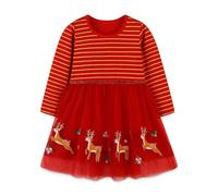 Dress Girls 128 Christmas Princess Dress Girls 2-3 Years Winter Dress with Reindeer Pattern Crew Neck Cute Tutu Party Dress for Holidays (Red 4 5 Years)
